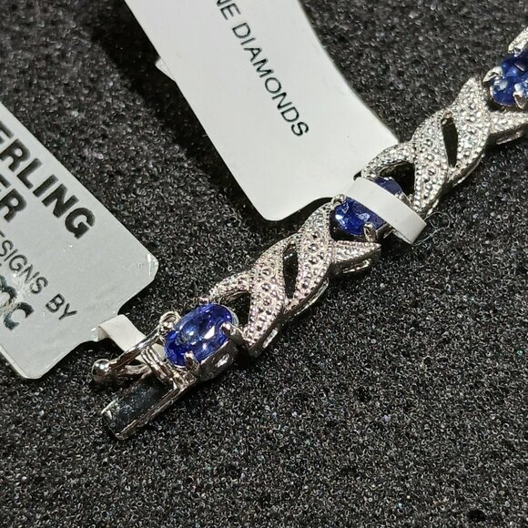 .925 Sterling Silver Blue Sapphire X-Link Tennis Bracelet 7.25" 15g NWT FMC - Picture 2 of 15